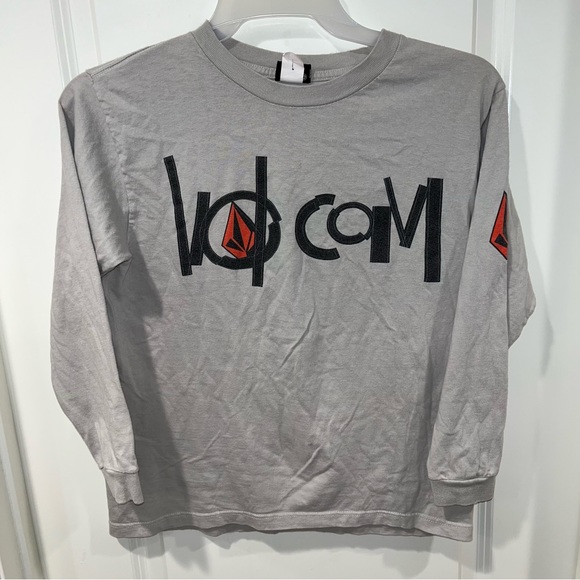 Volcom Long Sleeve Shirt vintage youth Size Large light gray graphic logo - Picture 1 of 5
